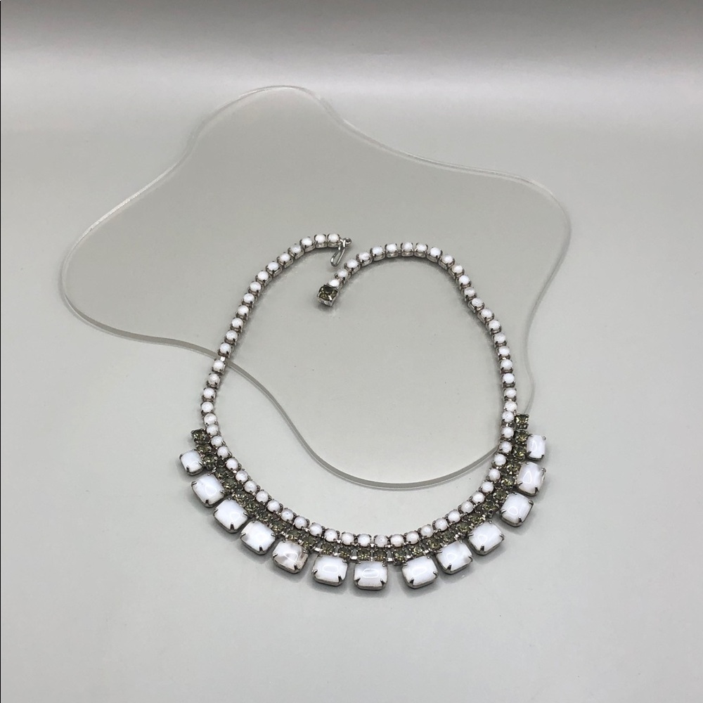 Frosted milky glass vintage collar choker formal party evening bridal necklace. - Picture 8 of 8